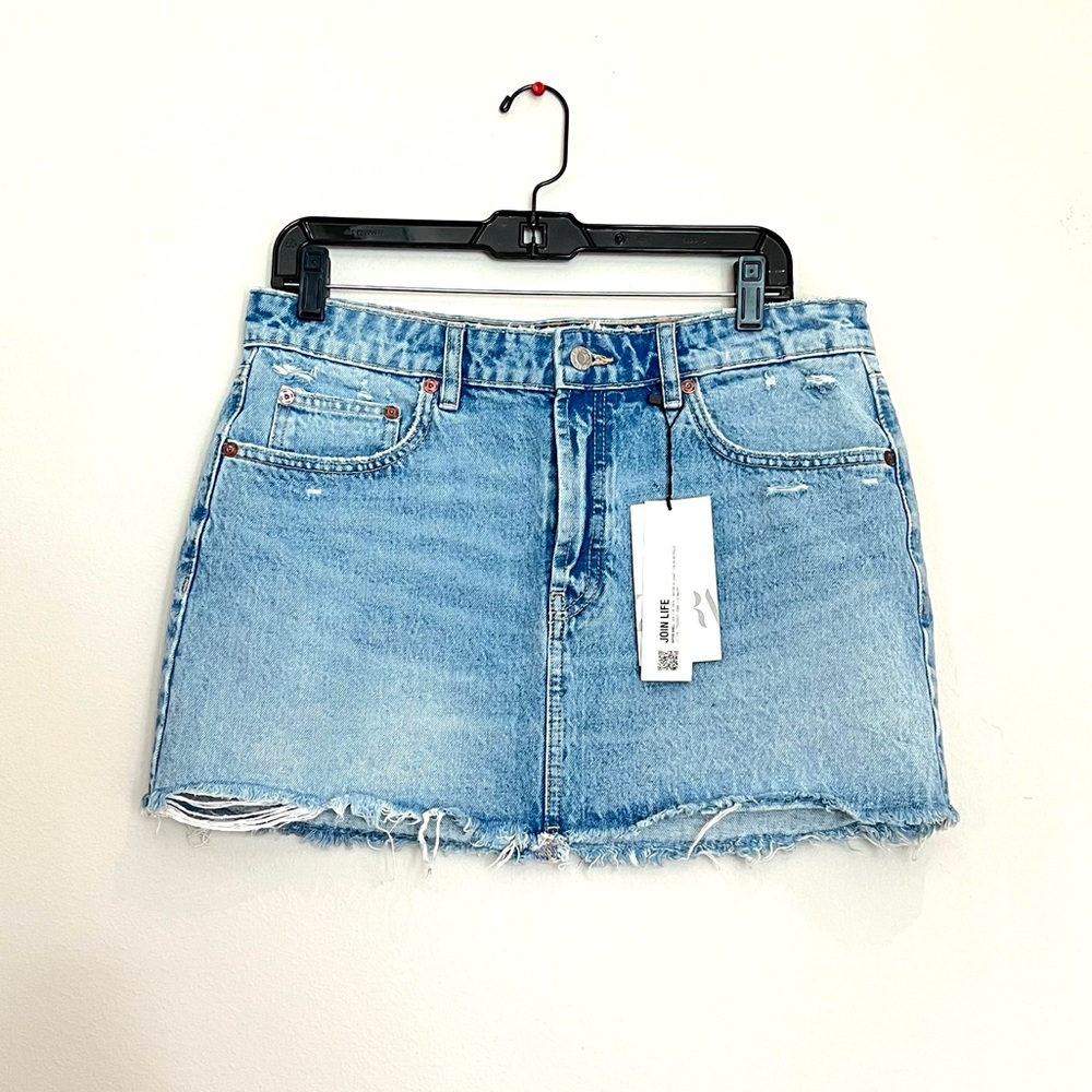 Zara Mid-Rise Light Blue Denim Skirt